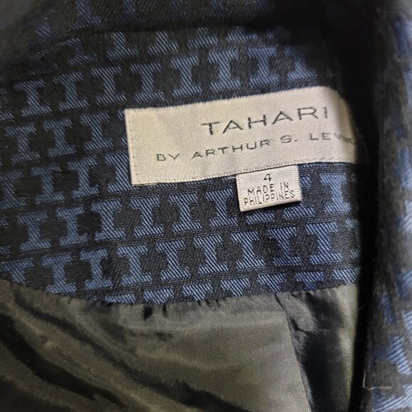 Tahari ASL Black & Blue Geometric Pattern Rope Waist Women's Blazer | Size 4 - Picture 4 of 7